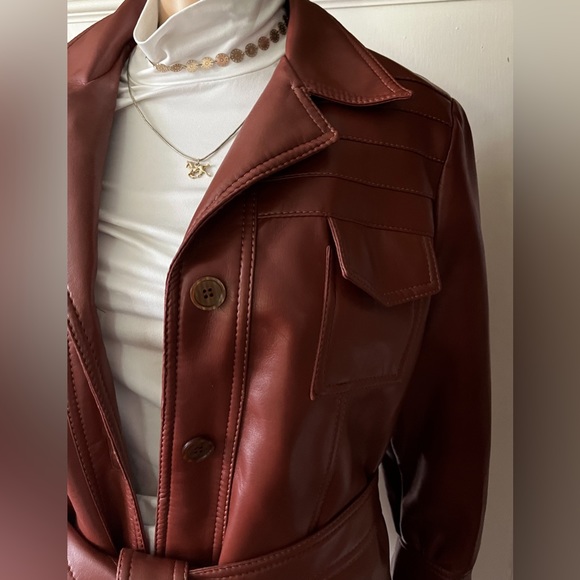 Vintage Vegan Leather Trench Coat - Picture 5 of 10